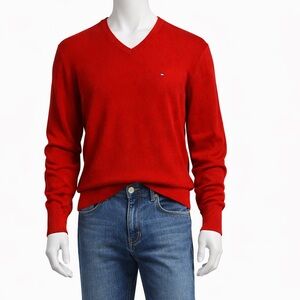 Tommy Hilfiger Red V-Neck Sweater – Men’s Size M